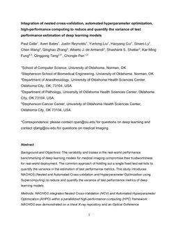 Integration of nested cross-validation, automated hyperparameter optimization, high-performance computing to reduce and quantify the variance of test performance estimation of deep learning models