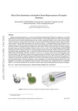 Direct Flow Simulations with Implicit Neural Representation of Complex Geometry