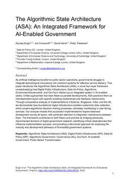 The Algorithmic State Architecture (ASA): An Integrated Framework for AI-Enabled Government