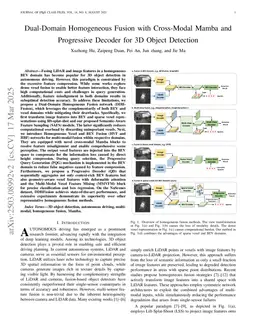 Dual-Domain Homogeneous Fusion with Cross-Modal Mamba and Progressive Decoder for 3D Object Detection