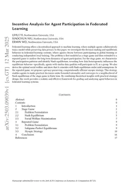 Incentive Analysis for Agent Participation in Federated Learning