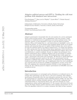 Adaptive political surveys and GPT-4: Tackling the cold start problem with simulated user interactions