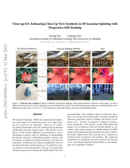 Close-up-GS: Enhancing Close-Up View Synthesis in 3D Gaussian Splatting with Progressive Self-Training