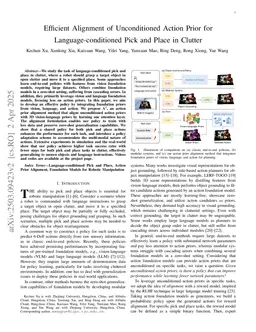 Efficient Alignment of Unconditioned Action Prior for Language-conditioned Pick and Place in Clutter