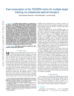 Fast computation of the TGOSPA metric for multiple target tracking via unbalanced optimal transport