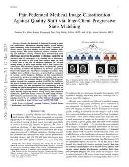 Fair Federated Medical Image Classification Against Quality Shift via Inter-Client Progressive State Matching