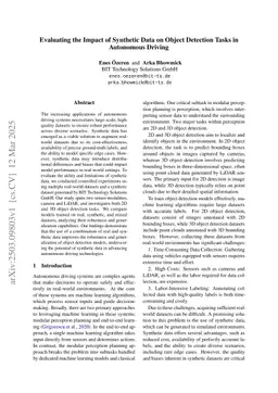 Evaluating the Impact of Synthetic Data on Object Detection Tasks in Autonomous Driving