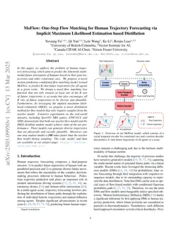 MoFlow: One-Step Flow Matching for Human Trajectory Forecasting via Implicit Maximum Likelihood Estimation based Distillation