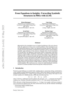 From Equations to Insights: Unraveling Symbolic Structures in PDEs with LLMs