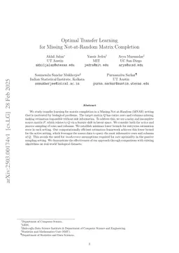 Optimal Transfer Learning for Missing Not-at-Random Matrix Completion
