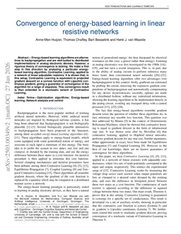Convergence of energy-based learning in linear resistive networks