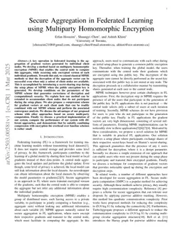 Secure Aggregation in Federated Learning using Multiparty Homomorphic Encryption