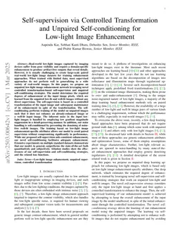 Self-supervision via Controlled Transformation and Unpaired Self-conditioning for Low-light Image Enhancement