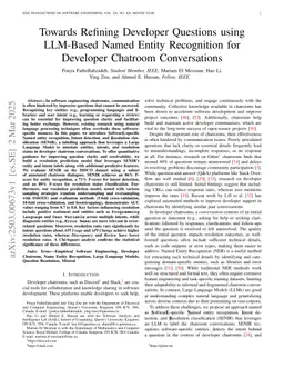 Towards Refining Developer Questions using LLM-Based Named Entity Recognition for Developer Chatroom Conversations