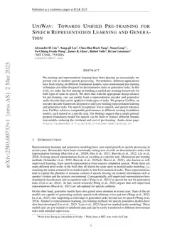 UniWav: Towards Unified Pre-training for Speech Representation Learning and Generation
