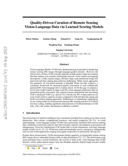 Quality-Driven Curation of Remote Sensing Vision-Language Data via Learned Scoring Models