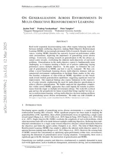 On Generalization Across Environments In Multi-Objective Reinforcement Learning
