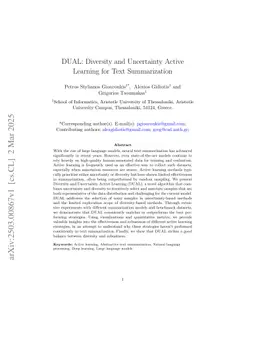 DUAL: Diversity and Uncertainty Active Learning for Text Summarization