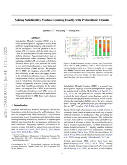 Solving Satisfiability Modulo Counting Exactly with Probabilistic Circuits