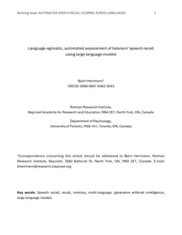 Language-agnostic, automated assessment of listeners' speech recall using large language models