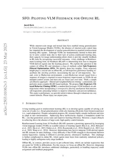 Offline RLAIF: Piloting VLM Feedback for RL via SFO