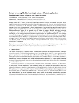 Privacy-preserving Machine Learning in Internet of Vehicle Applications: Fundamentals, Recent Advances, and Future Direction