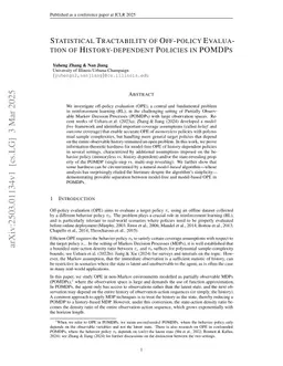 Statistical Tractability of Off-policy Evaluation of History-dependent Policies in POMDPs