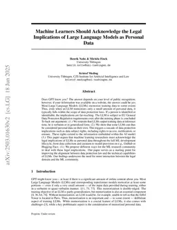 Machine Learners Should Acknowledge the Legal Implications of Large Language Models as Personal Data