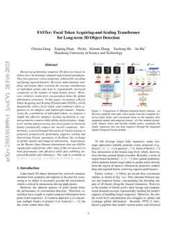 FASTer: Focal Token Acquiring-and-Scaling Transformer for Long-term 3D Object Detection