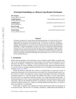 Pretrained Embeddings as a Behavior Specification Mechanism