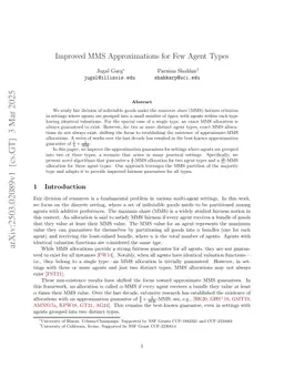 Improved MMS Approximations for Few Agent Types