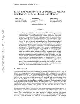 Linear Representations of Political Perspective Emerge in Large Language Models