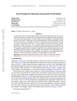 Four Principles for Physically Interpretable World Models