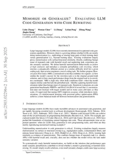 Memorize or Generalize? Evaluating LLM Code Generation with Code Rewriting