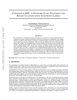 Confidence HNC: A Network Flow Technique for Binary Classification with Noisy Labels