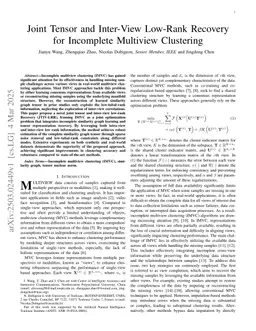 Joint Tensor and Inter-View Low-Rank Recovery for Incomplete Multiview Clustering