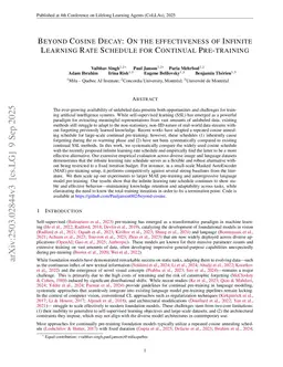 Beyond Cosine Decay: On the effectiveness of Infinite Learning Rate Schedule for Continual Pre-training