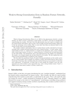 Weak-to-Strong Generalization Even in Random Feature Networks, Provably
