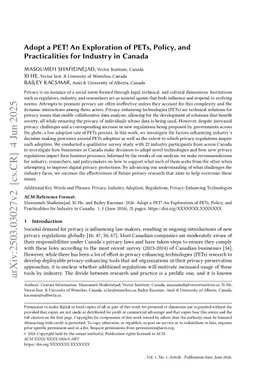 Adopt a PET! An Exploration of PETs, Policy, and Practicalities for Industry in Canada