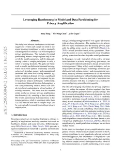 Leveraging Randomness in Model and Data Partitioning for Privacy Amplification