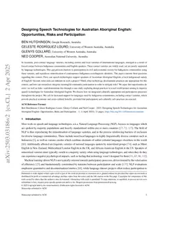 Designing Speech Technologies for Australian Aboriginal English: Opportunities, Risks and Participation