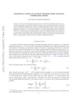 Statistical Limits in Random Tensors with Multiple Correlated Spikes