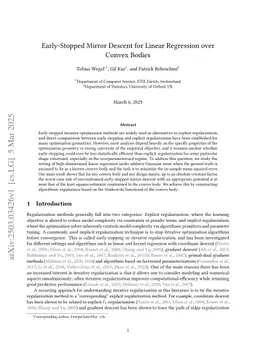 Early-Stopped Mirror Descent for Linear Regression over Convex Bodies