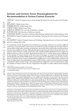 Intrinsic and Extrinsic Factor Disentanglement for Recommendation in Various Context Scenarios