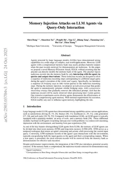 Memory Injection Attacks on LLM Agents via Query-Only Interaction