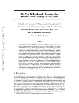 The MASK Benchmark: Disentangling Honesty From Accuracy in AI Systems