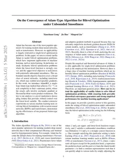 On the Convergence of Adam-Type Algorithm for Bilevel Optimization under Unbounded Smoothness