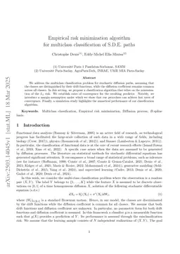 Empirical risk minimization algorithm for multiclass classification of S.D.E. paths