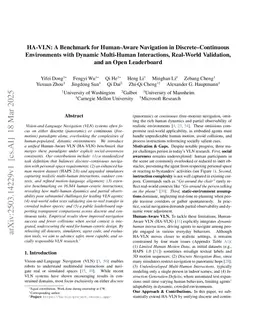 HA-VLN 2.0: An Open Benchmark and Leaderboard for Human-Aware Navigation in Discrete and Continuous Environments with Dynamic Multi-Human Interactions