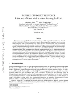 Tapered Off-Policy REINFORCE: Stable and efficient reinforcement learning for LLMs